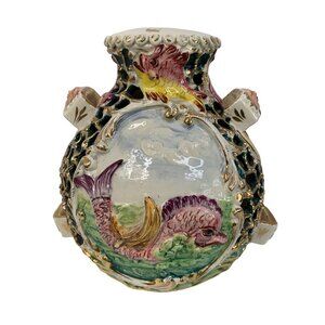 VTG Italian Ceramic Capodemonte Vase / Lamp Base  Gold Cherub 8780 Hand Paint